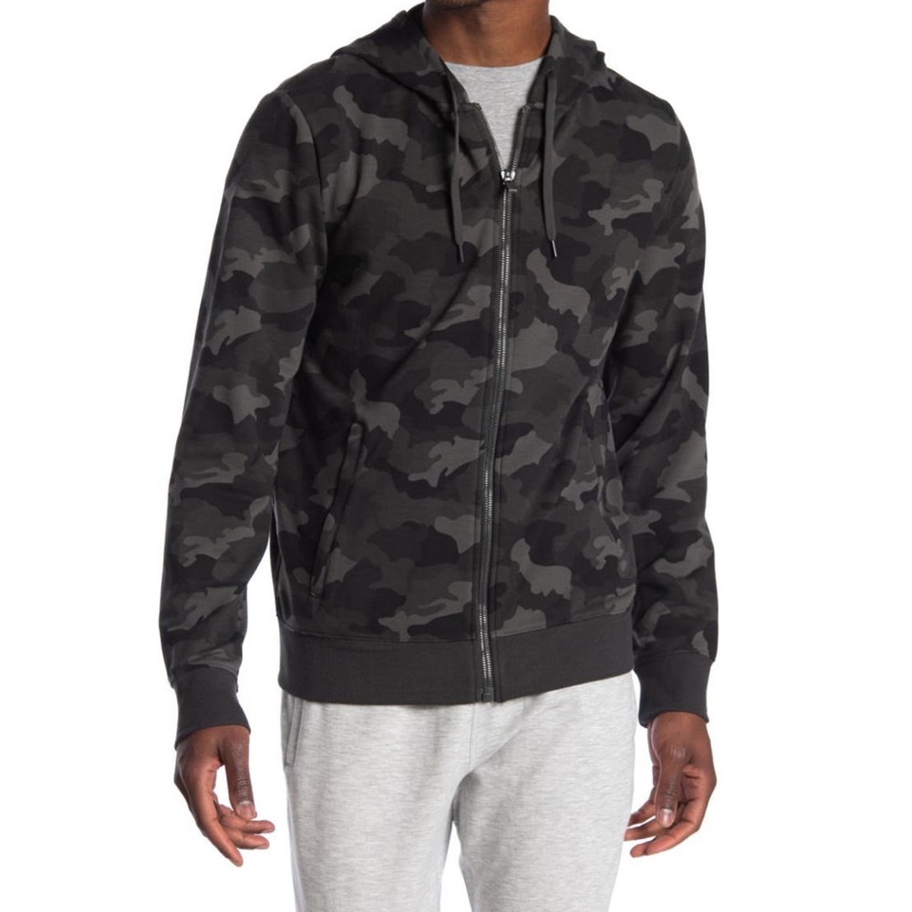 90 DEGREE BY REFLEX Men Brushed Knit Fleece Lined Zip Hoodie In Camo Print NWT